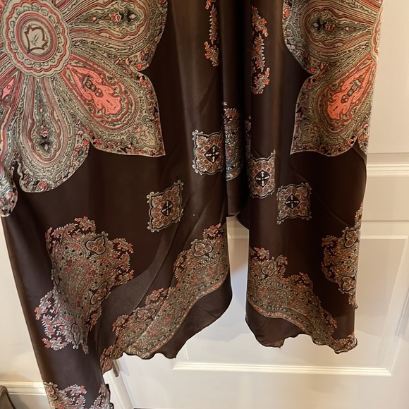 Satin handkerchief dress.  Brown with paisley print.  Never worn - Picture 4 of 6